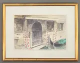 Tabby cat in a Venetian archway by Lesley Holmes, 2003, watercolour, sold Jun 2026