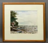 Low tide by David Woodrow, watercolour, sold Jun 2026