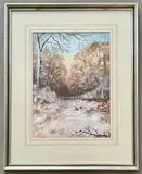 Rabbits in a winter landscape by J. Brown, watercolour, sold Jun 2026