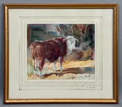 Hereford Bull by June Brilly, 1990, watercolour, offered Jun 2026