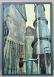 Industrial landscape acrylic by Jane Hordern, acrylic on board, offered May 2026