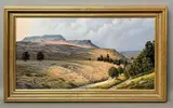Shepherd and his flock in an extensive Derbyshire landscape by Peter Coulthard, 1989, oil on canvas, sold May 2026
