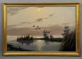 Mallards in flight in the late afternoon sunlight by Gerard Brouwer, oil on canvas, sold May 2026