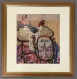 Interior with a caned chair acrylic by Jane Hordern, acrylic on board, sold May 2026