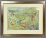 Abstract landscape  acrylic by Jane Hordern, acrylic on board, offered May 2026
