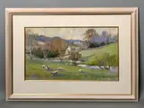 Sheep Grazing, Avening by Jane Lampard, pastel, sold May 2026
