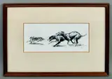 Hare coursing pen and ink by Rodger McPhail, ink, sold May 2026