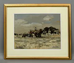 Essex Harvest by Clive Kidder, charcoal and watercolour, sold Mar 2026