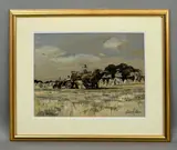 Essex Harvest by Clive Kidder, charcoal and watercolour, sold Mar 2026