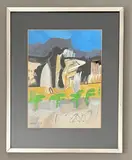 North African landscape by Richard Snowden, 1973, gouache, sold Mar 2026