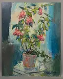 Still life of a potted fuschia by Rita Smith, oil on board, sold Feb 2026