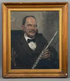 Portrait of a moustachioed flautist by Edward Hartley Mooney, oil on canvas, sold Feb 2026