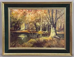 Wooded autumn landscape by William Bennett, oil on canvas, sold Feb 2026