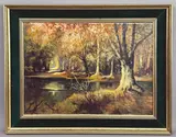 Wooded autumn landscape by William Bennett, oil on canvas, sold Feb 2026