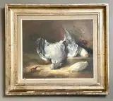 Still life of a wood pigeon and chicory on a stone ledge by Simon Van Gelderen, oil on canvas, offered Feb 2026