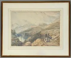 Travellers on a road through an extensive highland by John Francis Salmon, watercolour, sold Feb 2026