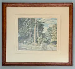Country lane with roadman sharpening scythe by William Lyons Wilson, watercolour, sold Feb 2026