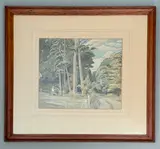 Country lane with roadman sharpening scythe by William Lyons Wilson, watercolour, sold Feb 2026
