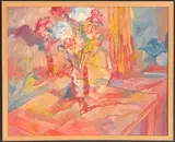 Still life of carnations on a table by Rita Smith, oil, sold Dec 2025