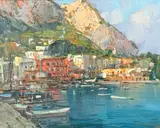 Marina Grande by Vincenzo Aprile, Oil on panel, signed lower left, sold Dec 2025