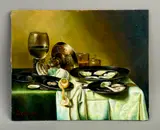 Still life - oysters by J. Andye, oil on panel, sold Dec 2025