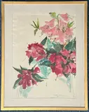 Pink and red hibiscus by Rita Smith, watercolour, offered Dec 2025