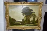 rural landscape with sea in distance, oil on canvas, signed lower right, in a gilt by James Thomas Watts, oil on canvas, sold Nov 2021