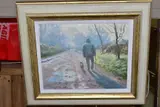 a man and his dog walking along a country lane, signed by James D. Preston, oil on canvas, sold Nov 2021
