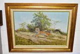 a tiger in a natural landscape setting, signed bottom right, oil on by Stephen Park, oil on canvas, sold Nov 2021