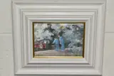 'Steam Up and Ready to Go', figures on a station platform beside a by Bernard Batchelor, 1984, oil on board, offered Nov 2021