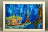Eiffel tower by night by Annie Blanchet Rouze, 2016, mixed media on board, sold Nov 2021