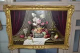 still life with apples, grapes and pears in a silver bowl, by Béla Balogh, oil on canvas, sold Oct 2021