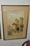 a continental market before a castle turret, signed bottom by William Bingham McGuinness, watercolour on paper, sold Oct 2021