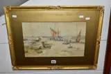 a fishing harbour with figures, signed bottom left, watercolour by Joseph Hughes Clayton, watercolour on paper, sold Oct 2021
