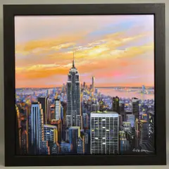 Sunset over new york by Csilla Orban, oil on canvas, sold Aug 2021