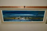 A coastal landscape with a bridge leading to an island by Michael D Barnfather, oil on board, sold Jul 2021
