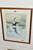 A bird drinking water on the wing by R.A. Richardson, 1955, watercolour on paper, sold Jul 2021