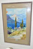 a Continental alpine landscape, trees and shepherd hut to the by Ernest Lessieux, watercolour on paper, sold Jul 2021
