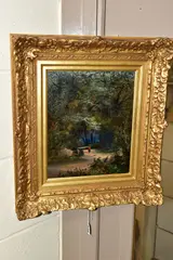 a female figure and dog in a woodland glade, signed and dated 1872 by John Cuthbert Salmon, 1872, oil on canvas, sold Jul 2021