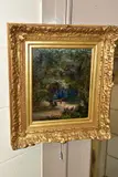 a female figure and dog in a woodland glade, signed and dated 1872 by John Cuthbert Salmon, 1872, oil on canvas, sold Jul 2021