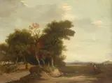 Figures in a Scottish landscape by Samuel Bough, Oil on panel, sold Aug 2021