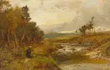 River landscape with figures on a path by William Manners, oil, sold Aug 2021