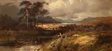 Highland landscape with a loch in the distance Signed Clarence Roe by Clarence Roe, Oil on canvasboard, sold Aug 2021