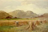 Harvesting in a highland landscape Signed G W GRAHAM by George William Graham, Oil on canvas, sold Aug 2021