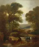 Landscape with cattle watering near Tring Indistinctly by George Cole, Oil on canvas, sold Aug 2021