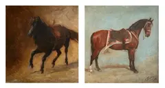 Study of two horses: Kleine Spinne and Vionville Signed and dated by Conrad Freyberg, Oil on canvas, sold Aug 2021
