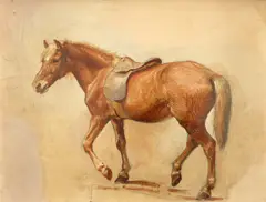 Study of a chestnut horse Oil on paper 23 by Alfred William Strutt, Oil on paper, sold Aug 2021