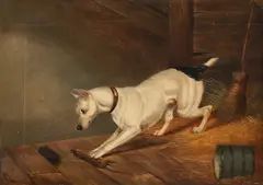 Ratting in a stable Signed E Loder by Edwin Loder of Bath, Oil on canvas, sold Aug 2021