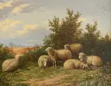 Sheep Reposing Signed Arthur H Davis by Arthur Henry Davis, Oil on board, sold Aug 2021