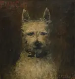 Portrait of Punch by Constance F. D'Oyly, Oil on canvasboard, sold Aug 2021